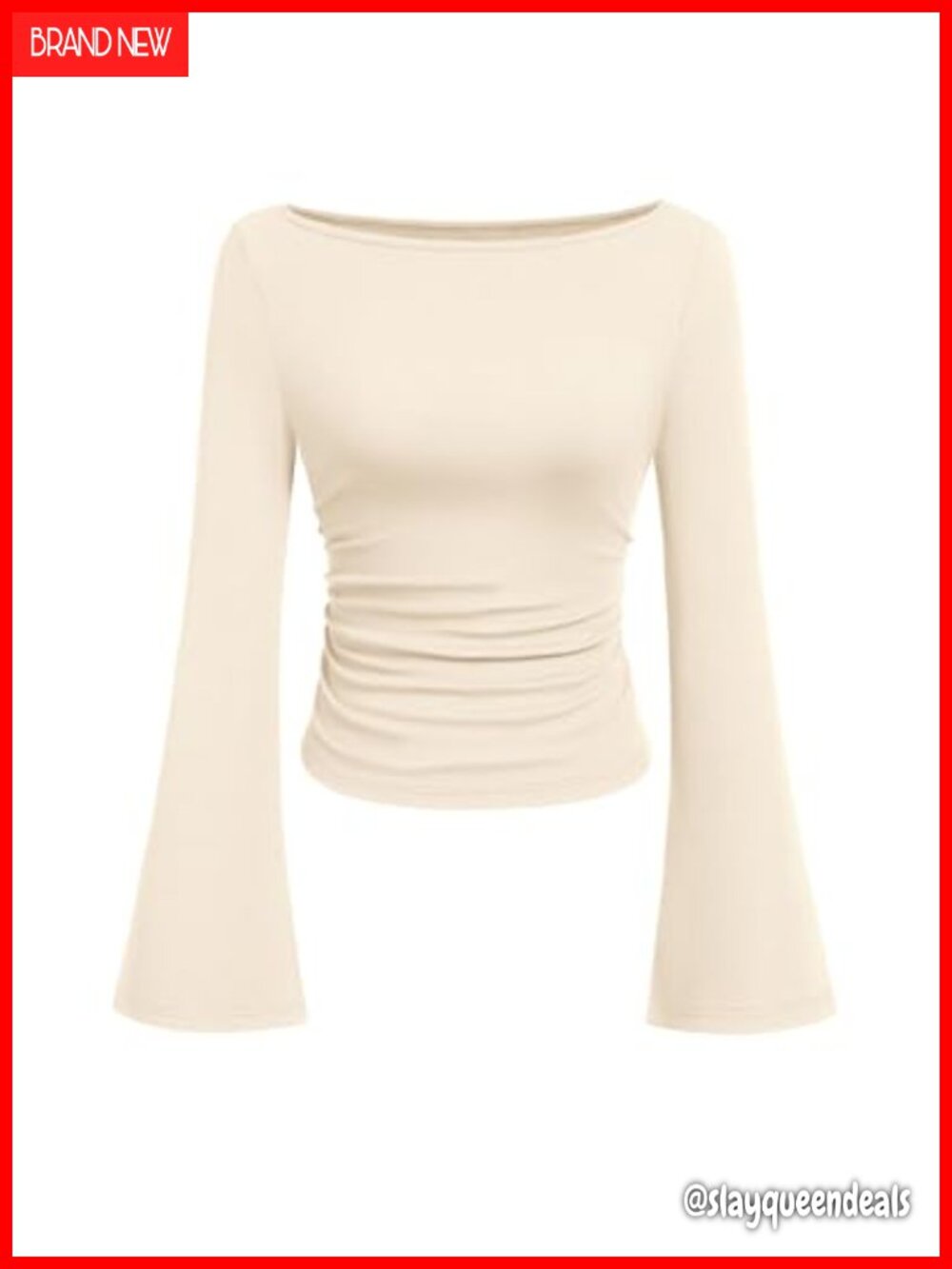 Bell Long Sleeve Ribbed Knit Boat Neck Crop Top